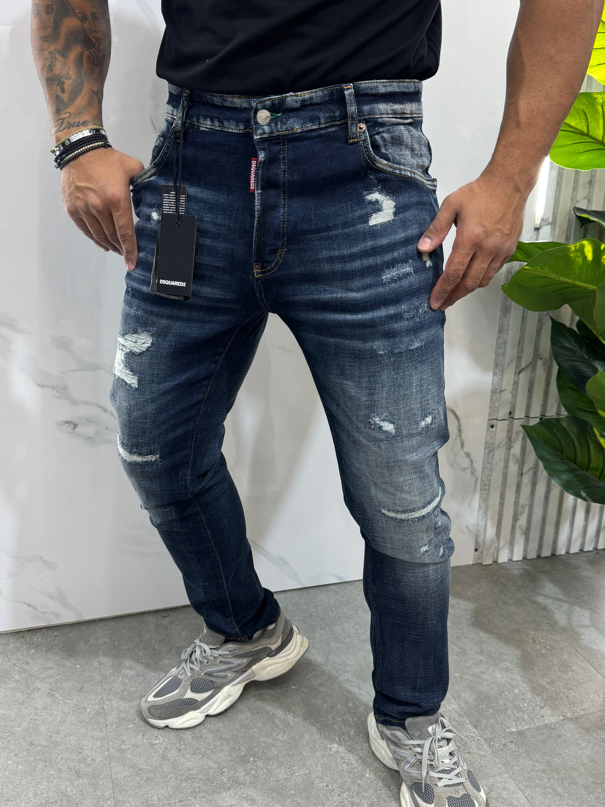 Skater Jean Green Patch Denim – Dark Wash - NEW1889