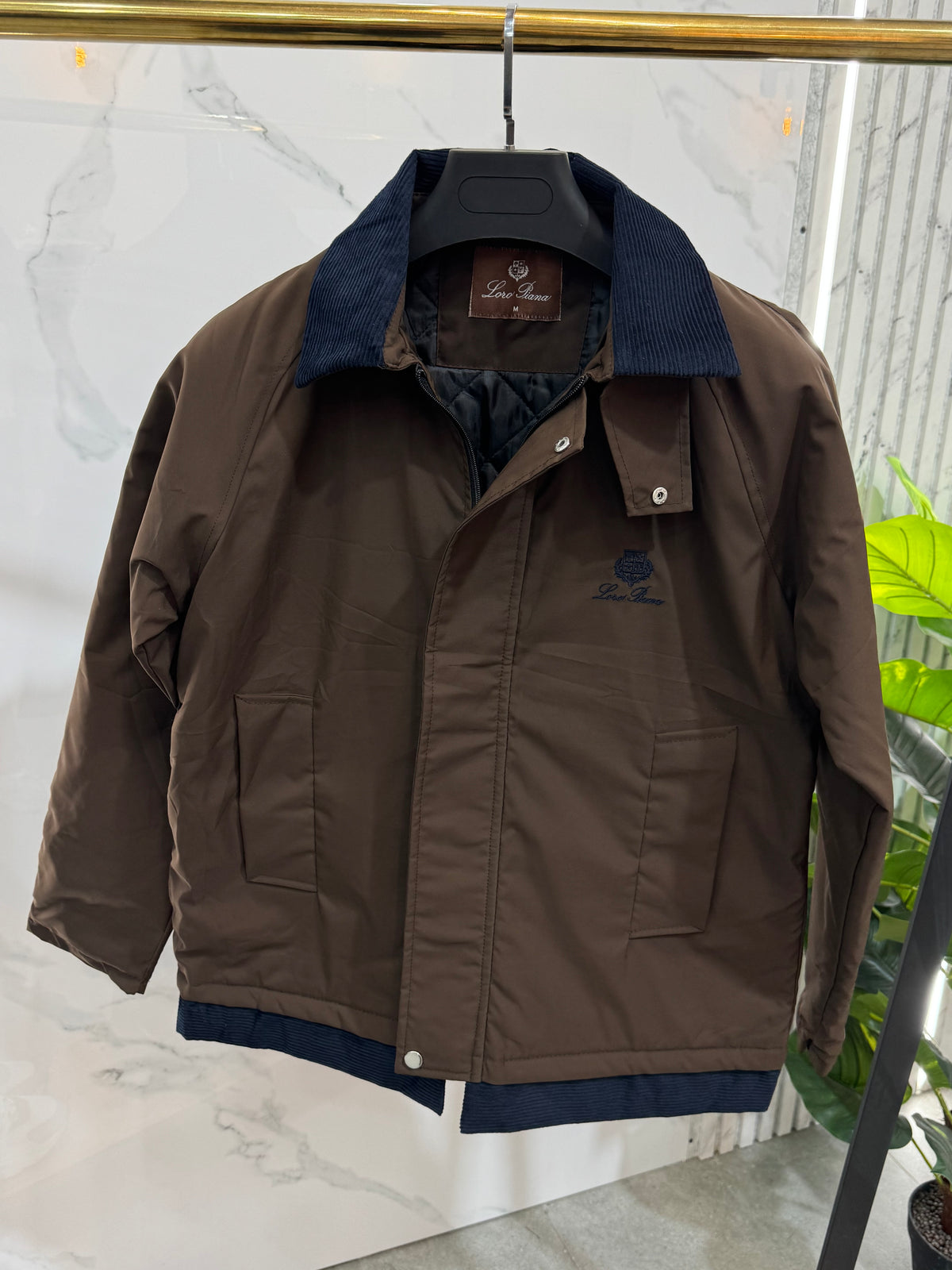 LORO PIANA Corduroy Collar Crest Padded Jacket – Brown / Navy - NEW1971