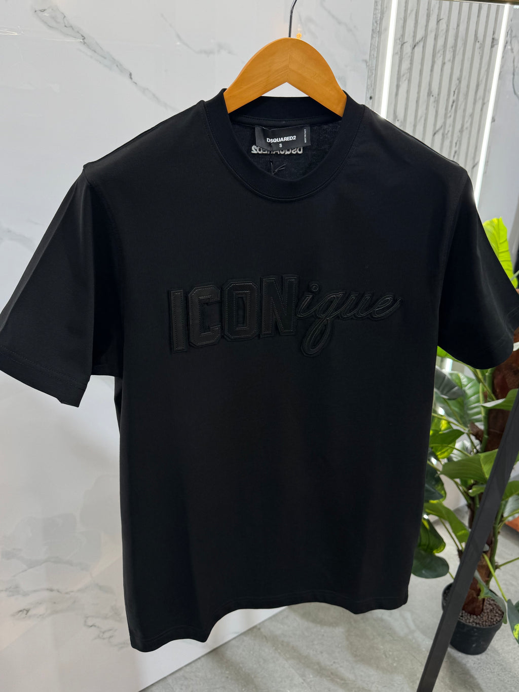 Premium Embossed "ICONique" Crewneck T-Shirt – Black - NEW1916