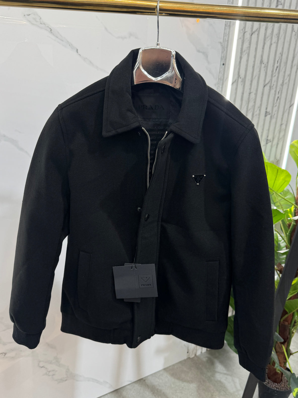 PRADA Enamelled Triangle Logo Harrington Jacket – Black - NEW1933