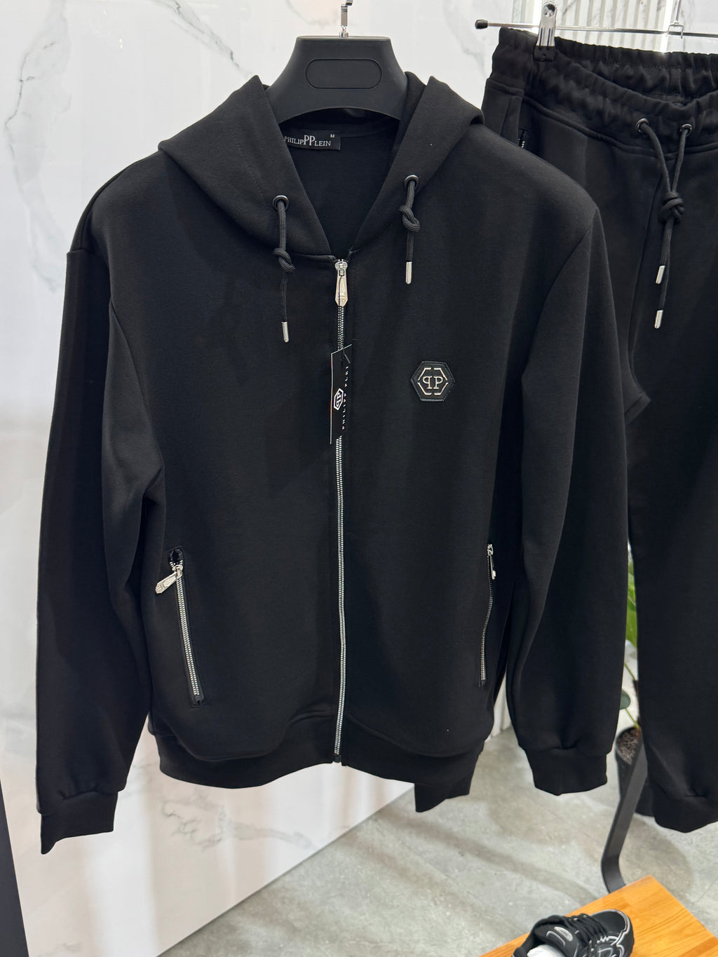 PHILIPP PLEIN Hexagon Logo Zip-Up Tracksuit – Black - NEW1945