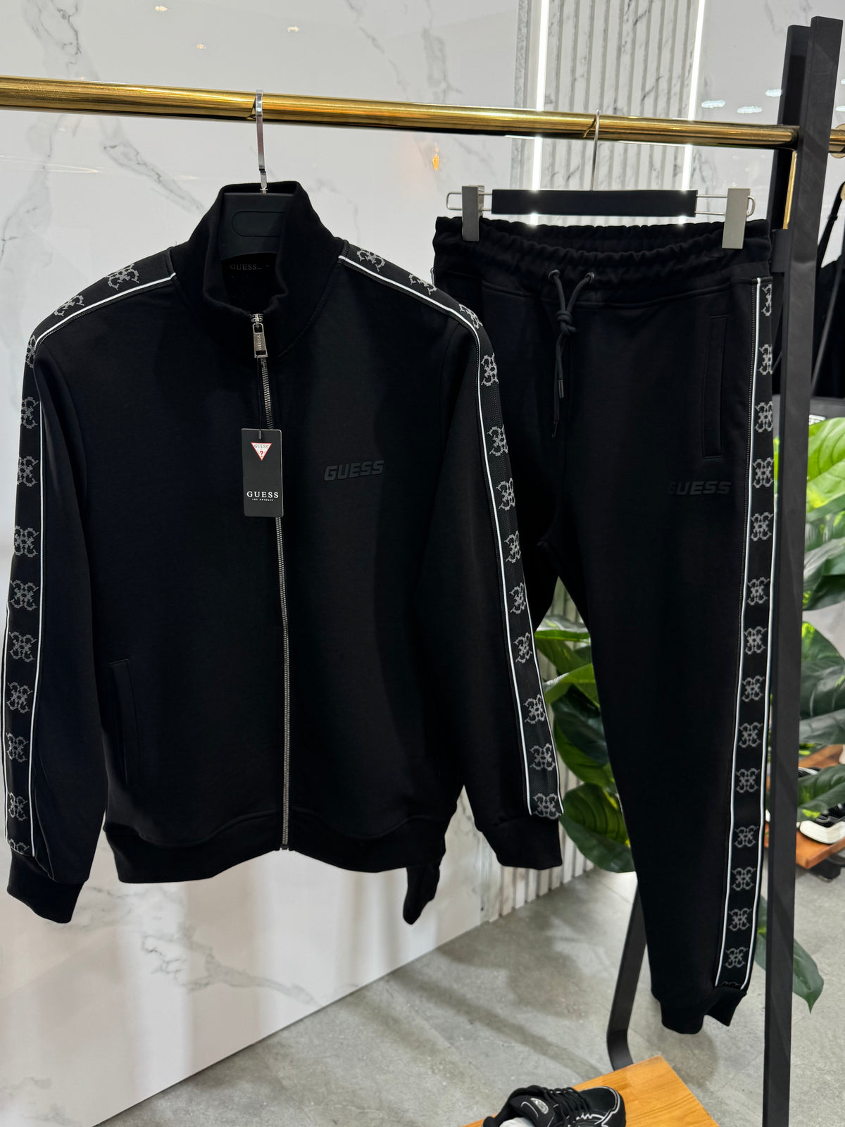 GUESS Monogram Side-Tape Tracksuit – Black - NEW1944
