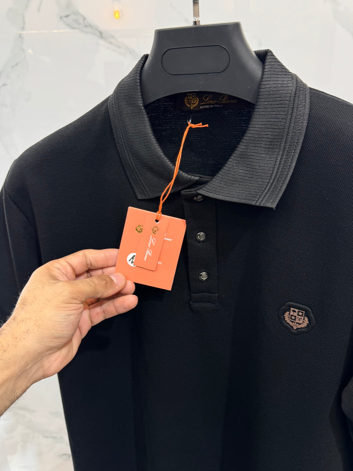 LORO PIANA Crest Embroidered Short-Sleeve Polo Shirt – Black - NEW1967