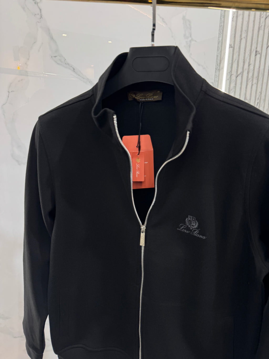 LORO PIANA Full-Zip Sweatshirt / Cardigan – Black / Grey Embroidered Logo - NEW1818
