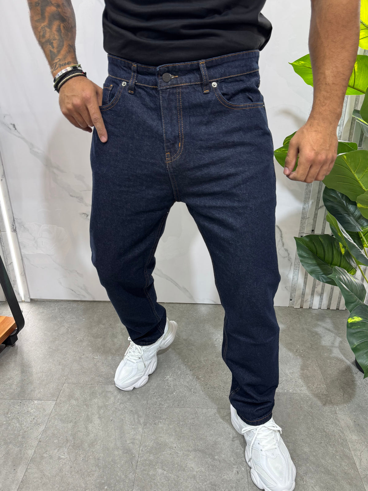 HUGO Embroidered Pocket Raw Slim Denim Jeans – Dark Raw Indigo - NEW1997