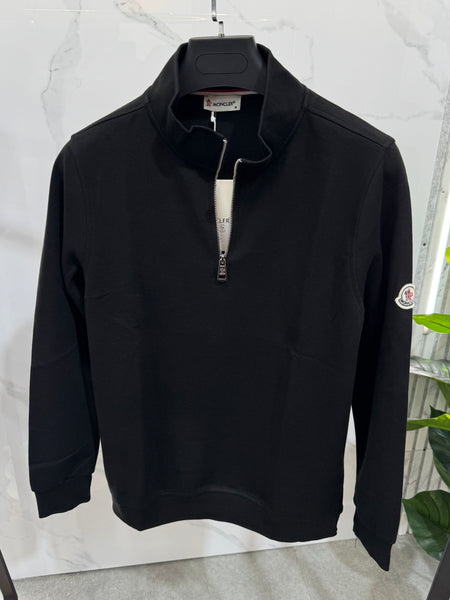 MONCLER Sleeve Logo Quarter-Zip Pullover – Black - NEW1926