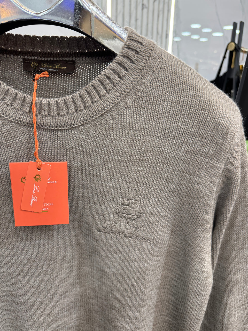 LORO PIANA Crest Embroidered Knit Sweater – Taupe - NEW1955