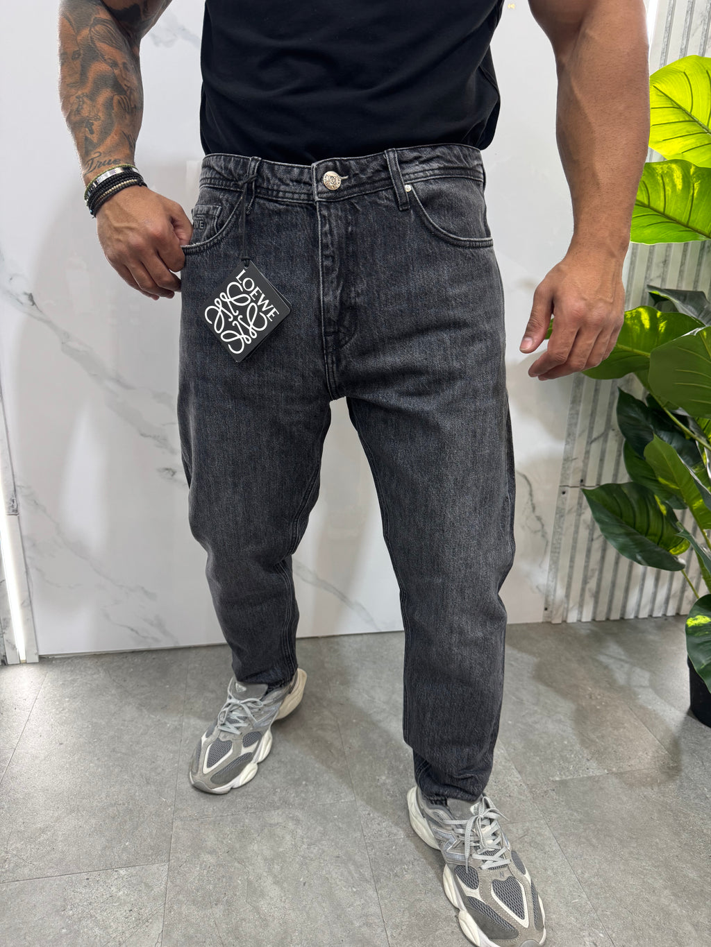 Loewe Anagram Leather Patch Denim – Washed Grey - NEW1891