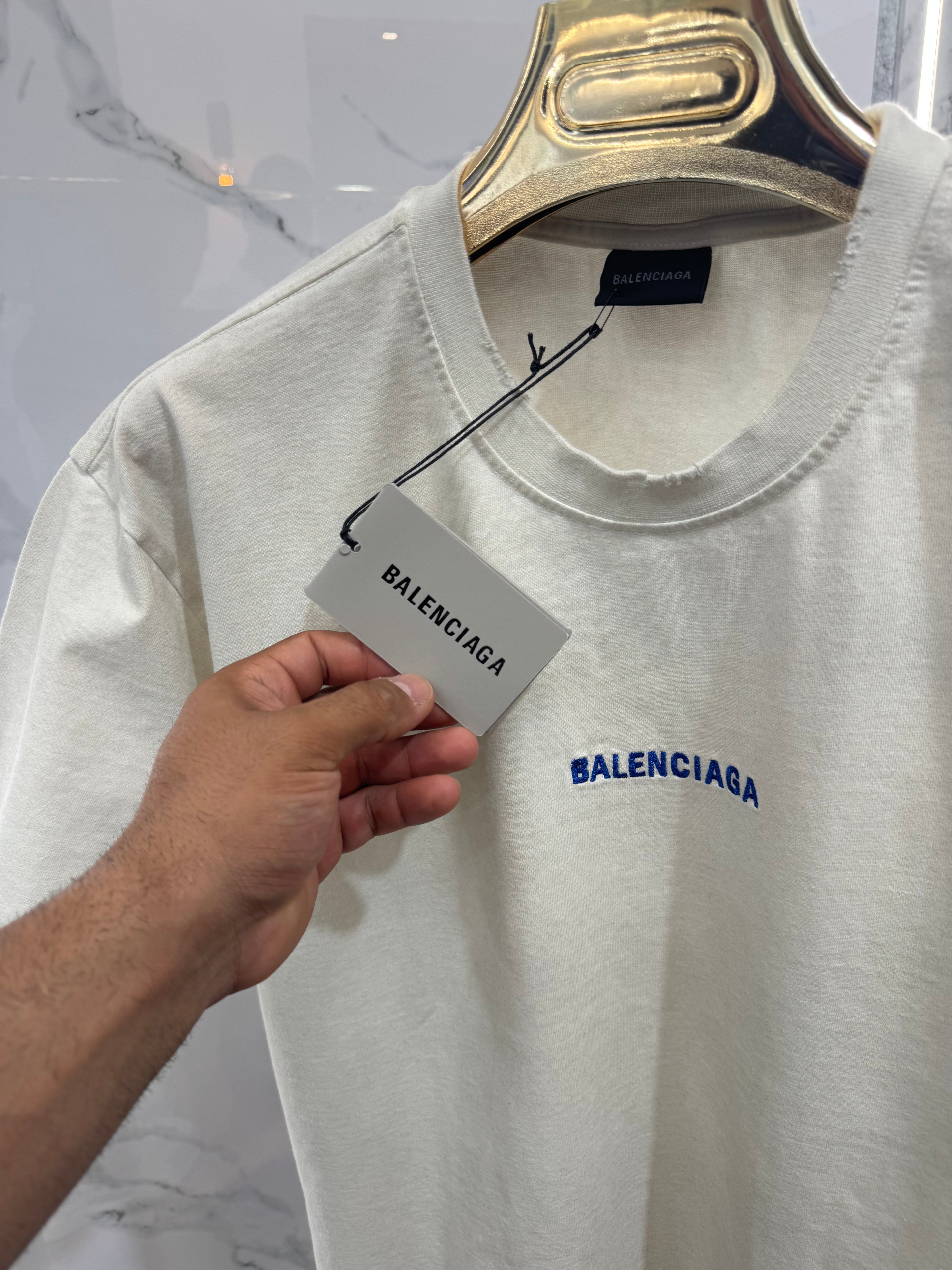 BALENCIAGA Embroidered Logo T-Shirt – Off-White - NEw1772
