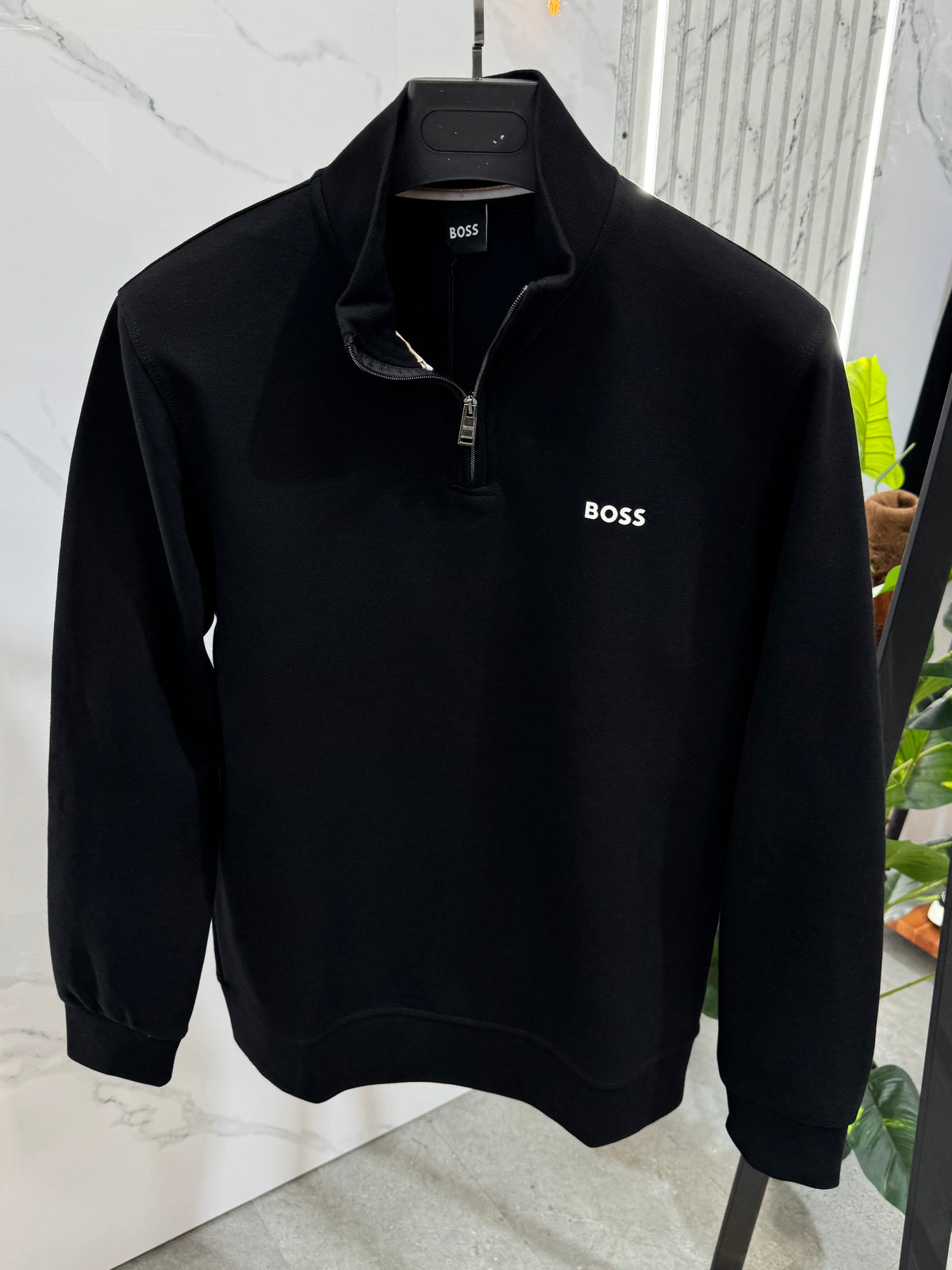 HUGO BOSS Half-Zip Fleece Sweatshirt – Black - NEW1979