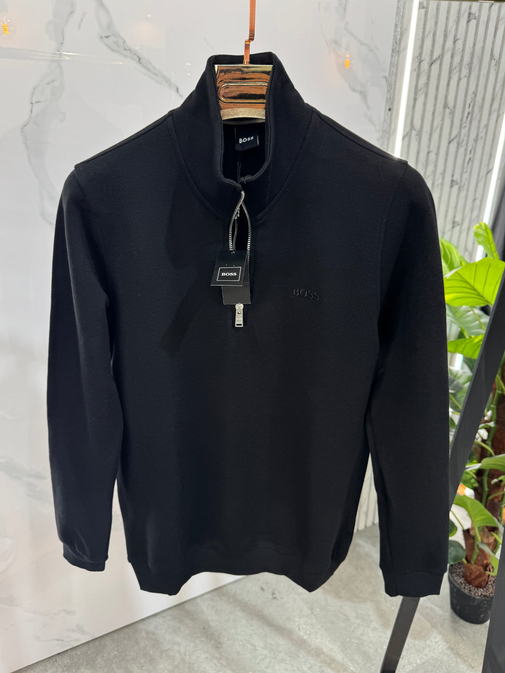 BOSS Half-Zip Sweatshirt – Black / Tone-on-Tone Logo - NEW1812