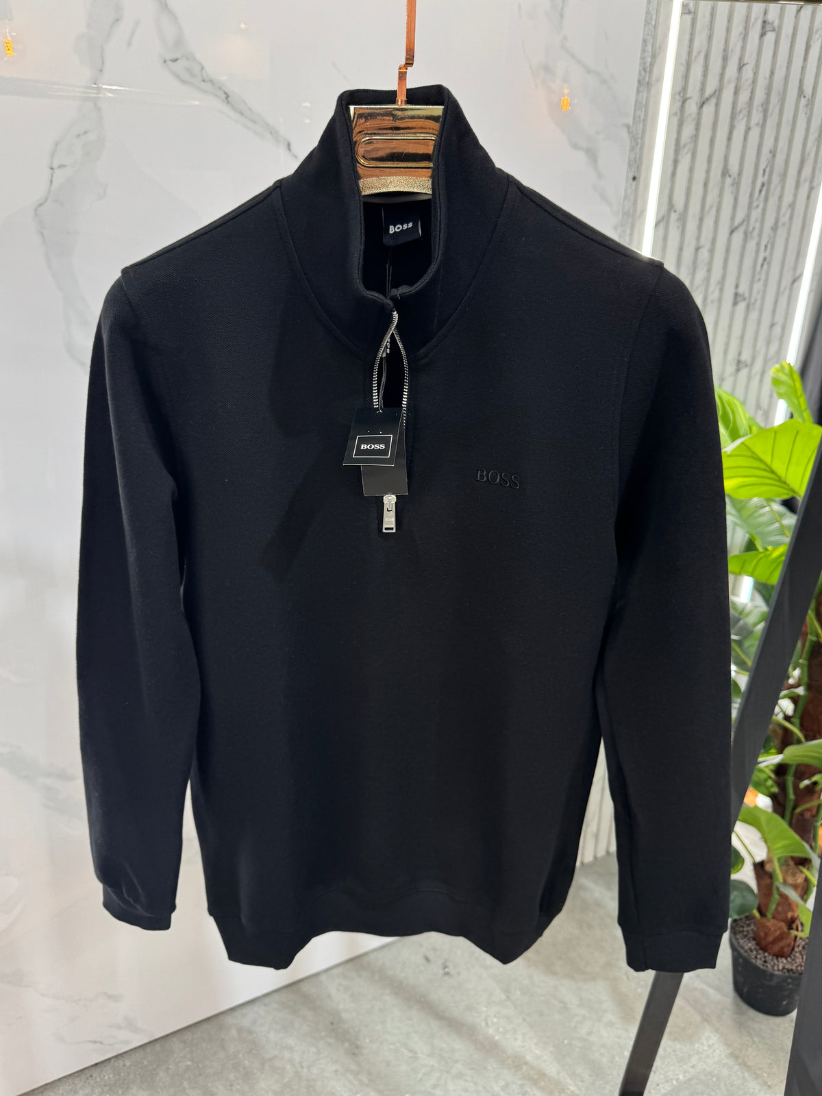 BOSS Half-Zip Sweatshirt – Black / Tone-on-Tone Logo - NEW1812