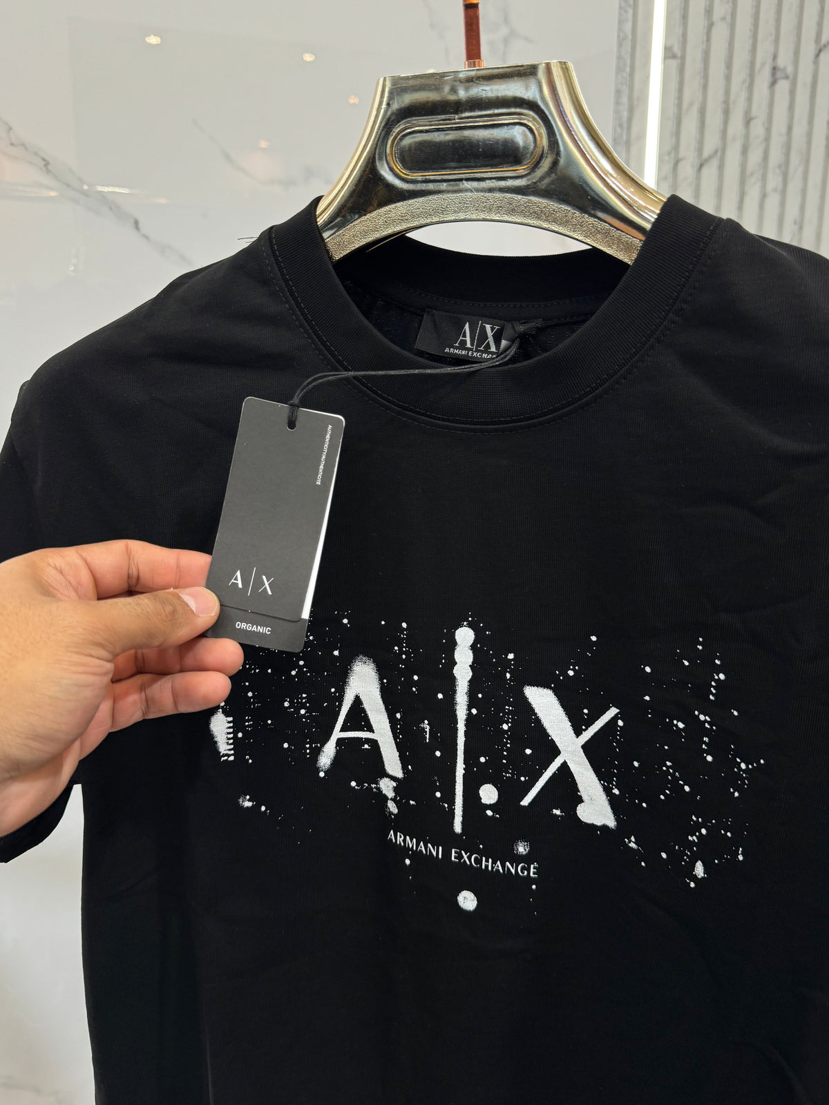 ARMANI EXCHANGE Paint Splatter Logo T-Shirt – Black - NEW1875