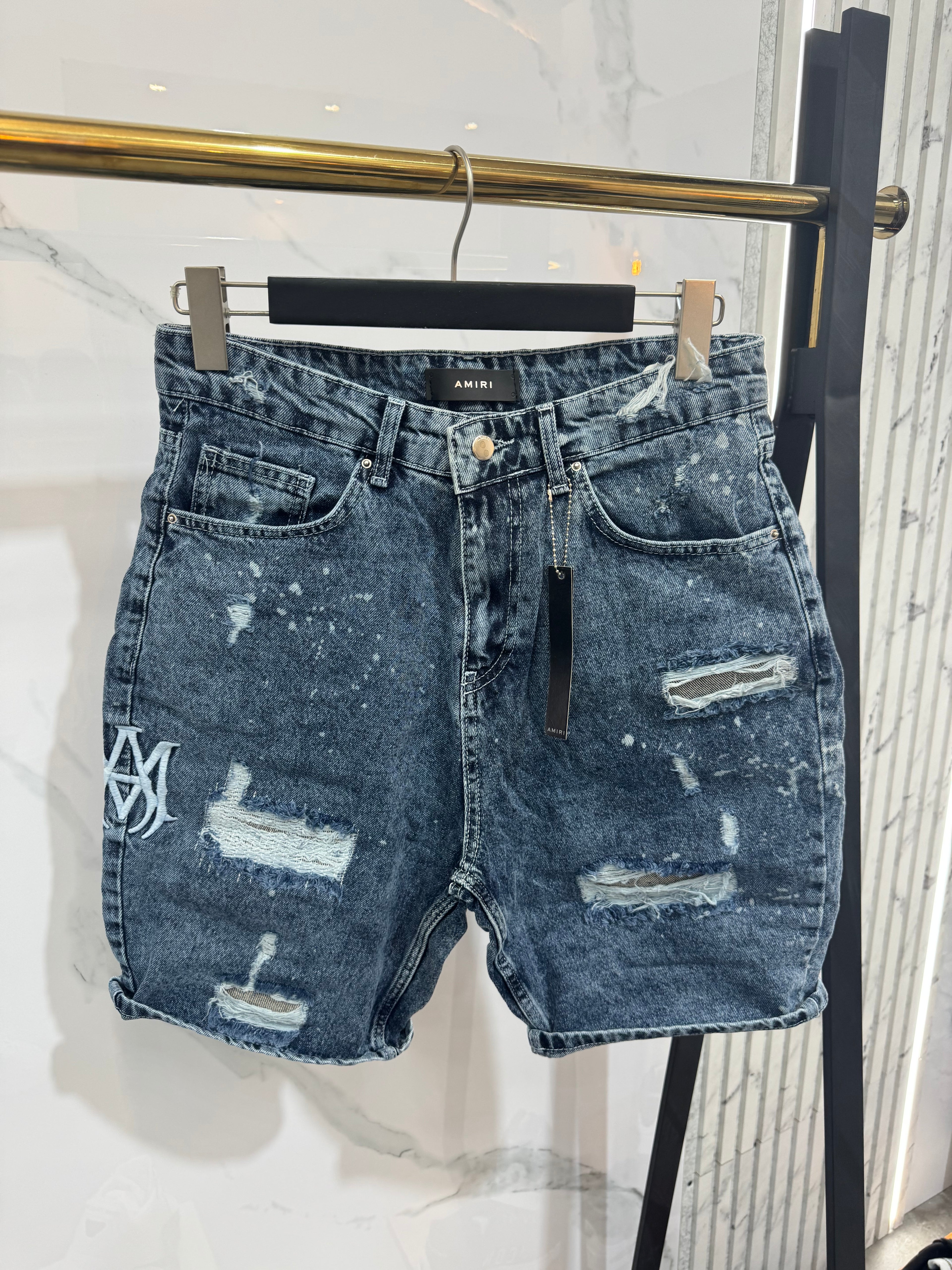 Amiri Distressed Denim Shorts - Blue Indigo - NEW1574