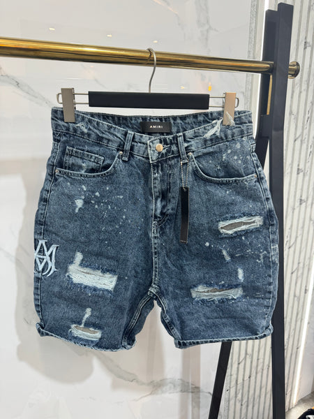 Amiri Distressed Denim Shorts - Blue Indigo - NEW1574