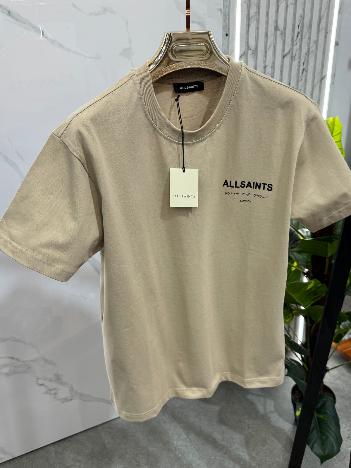 ALLSAINTS Underground Graphic T-Shirt – Beige / Sand - NEW1873