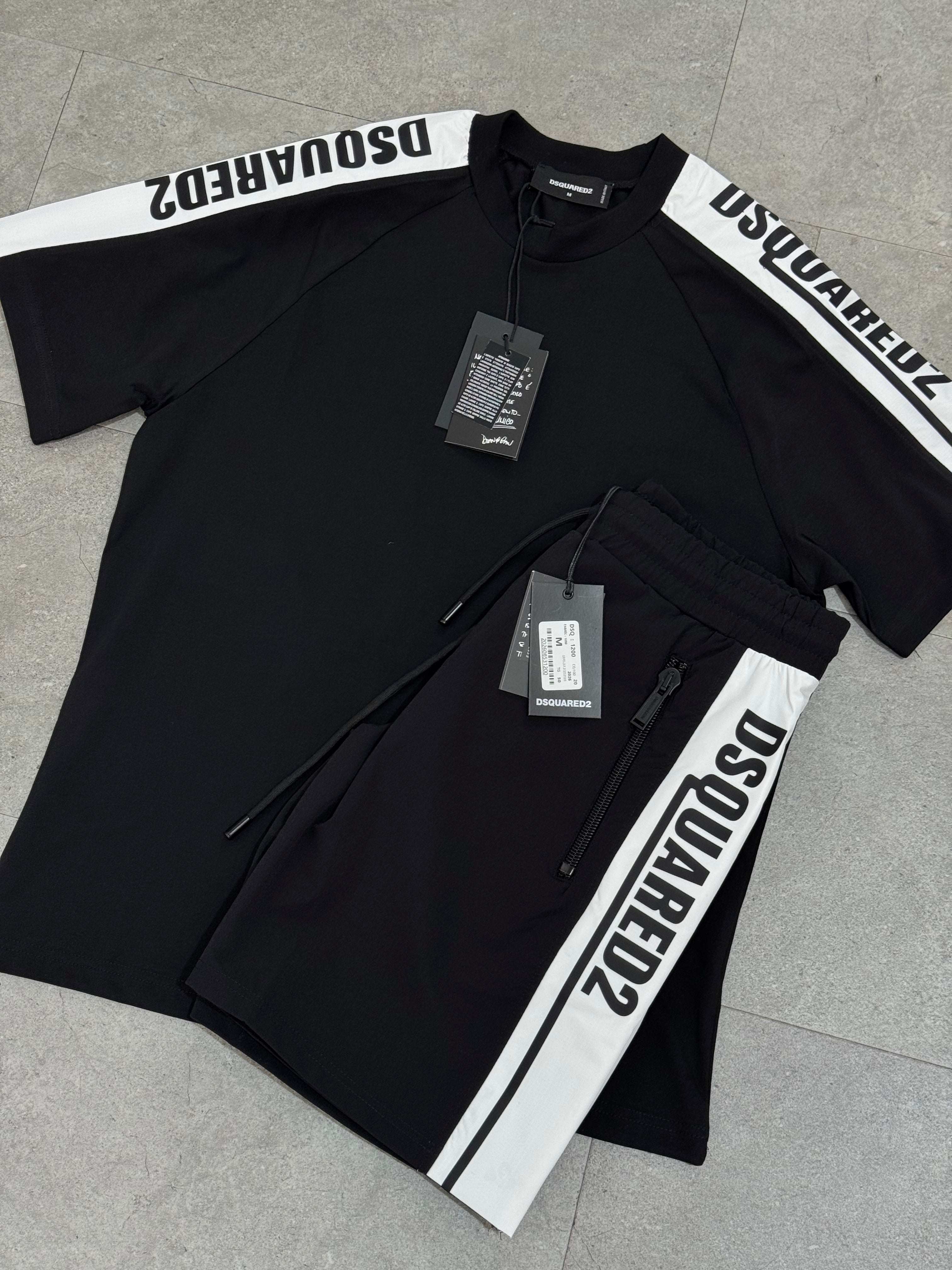 DSQUARED2 Logo Tape Tracksuit Set – Black/White - NEW1769
