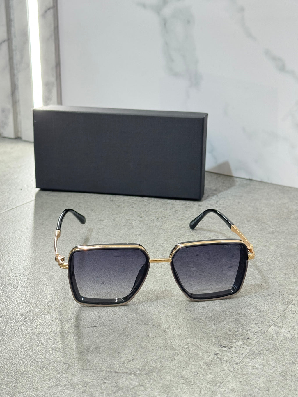 MONTBLANC Square Sunglasses – Black / Gold NEW1796