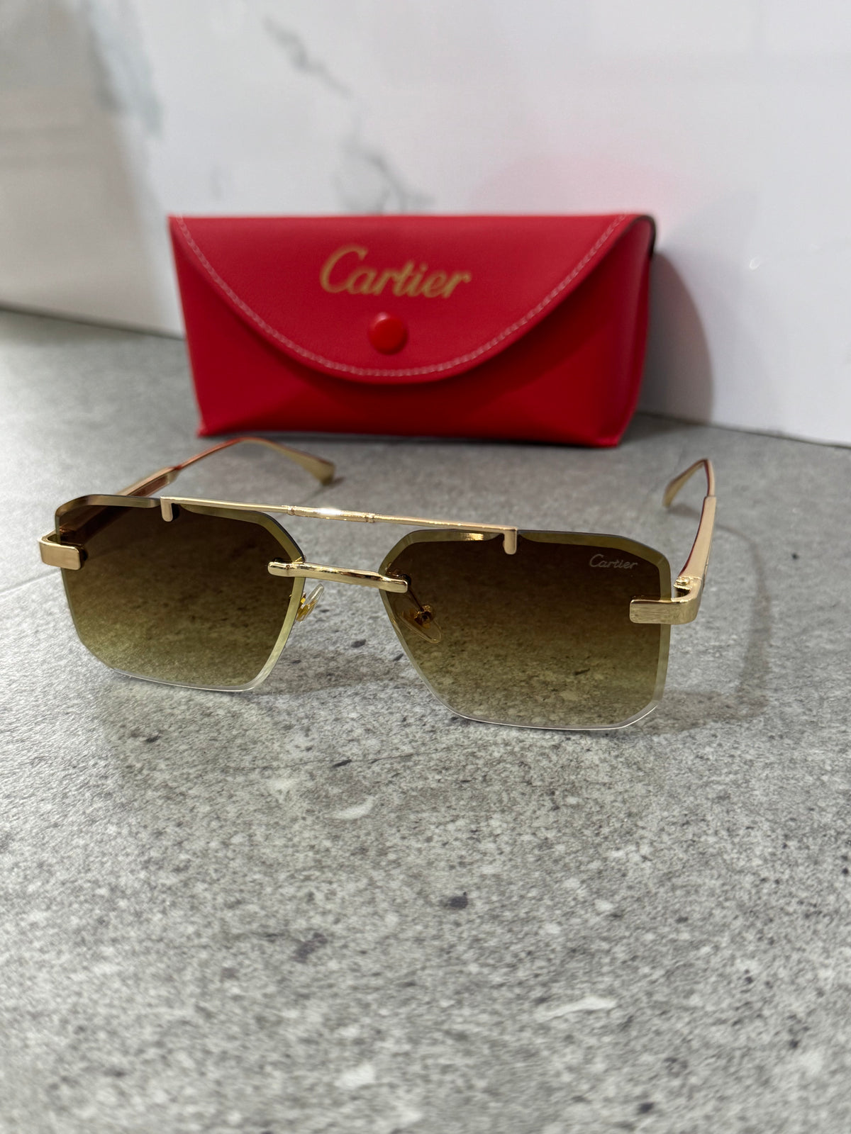 CARTIER Double Bridge Rimless Sunglasses – Gold / Gradient Brown - NEW1904