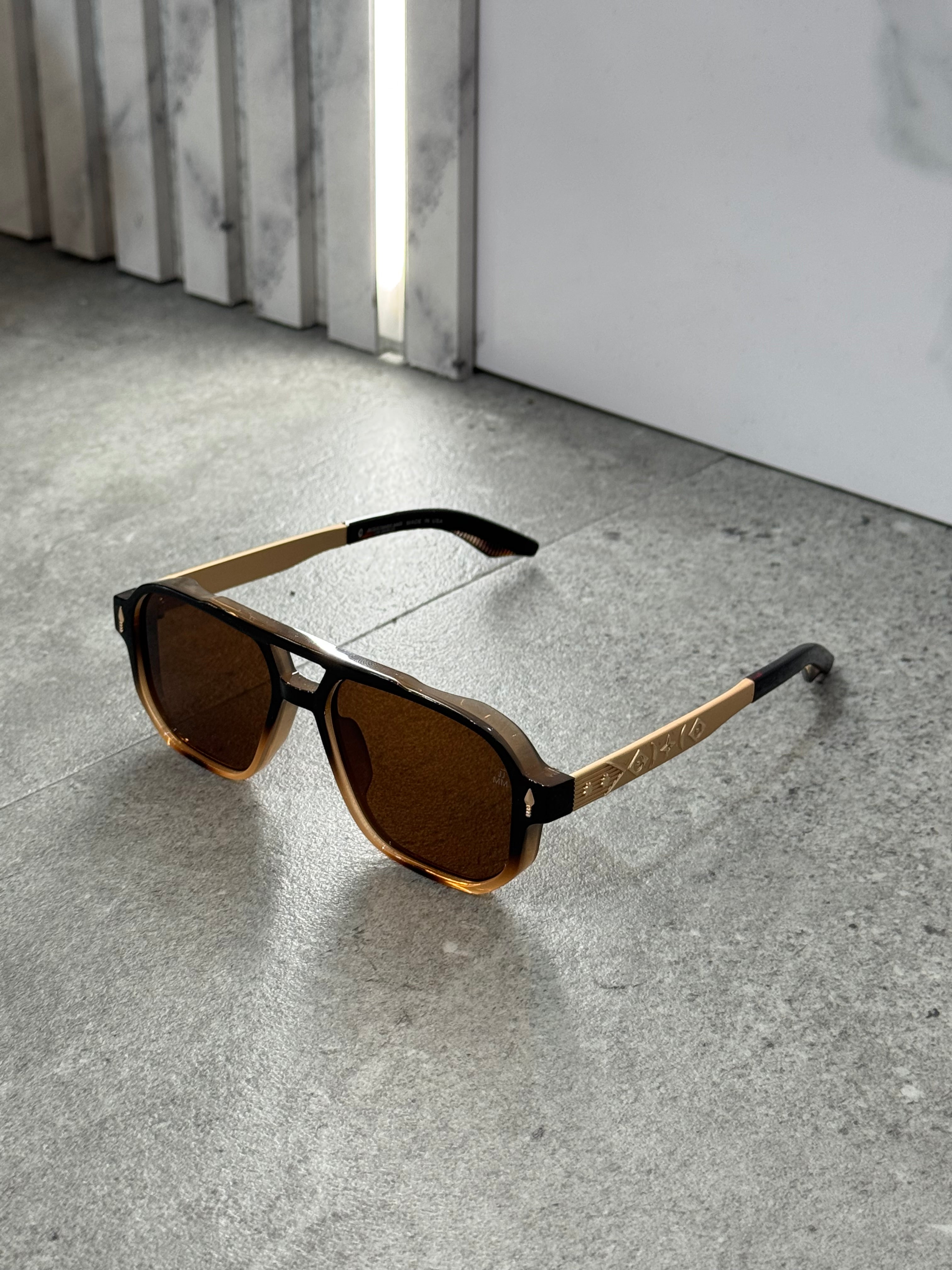 JACQUES MARIE MAGE Gradient Aviator Sunglasses – Dark Brown / Gold - NEW1791