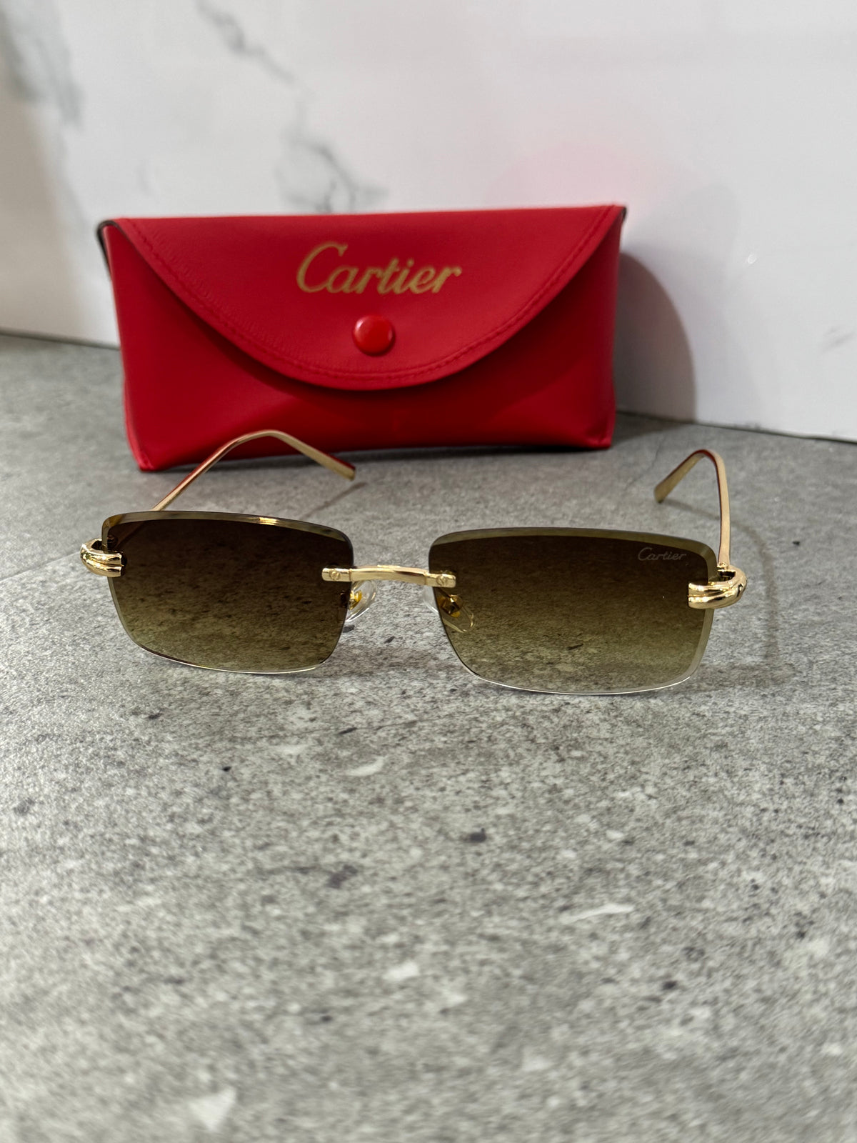 CARTIER C Décor Rimless Sunglasses – Gold / Gradient Brown - NEW1902