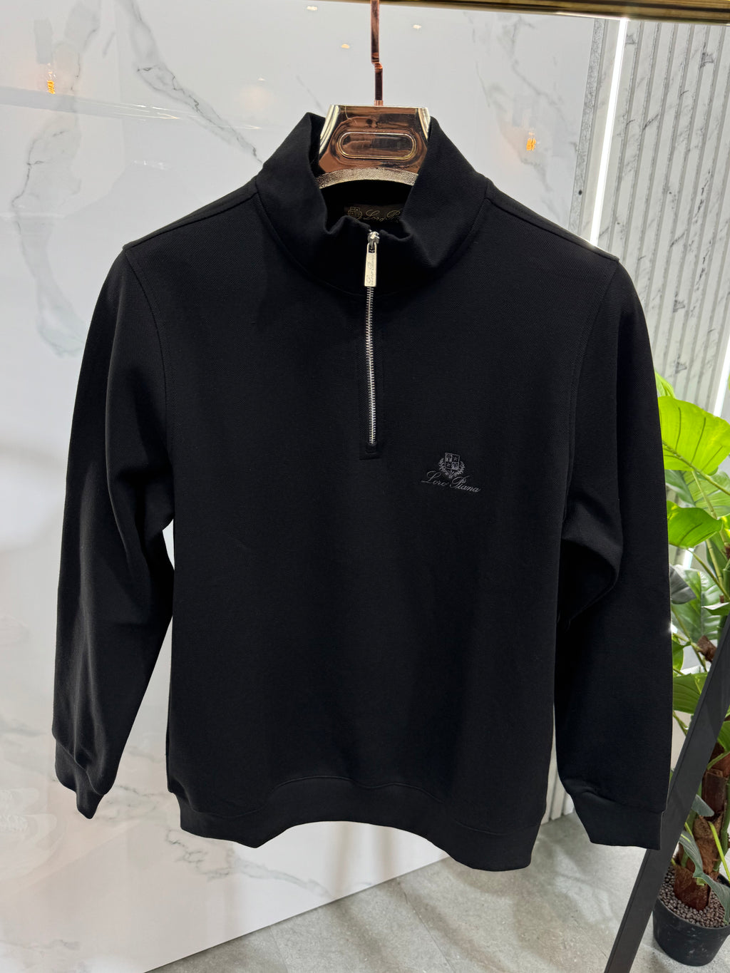 LORO PIANA Crest Quarter-Zip Pullover – Black - NEW1924
