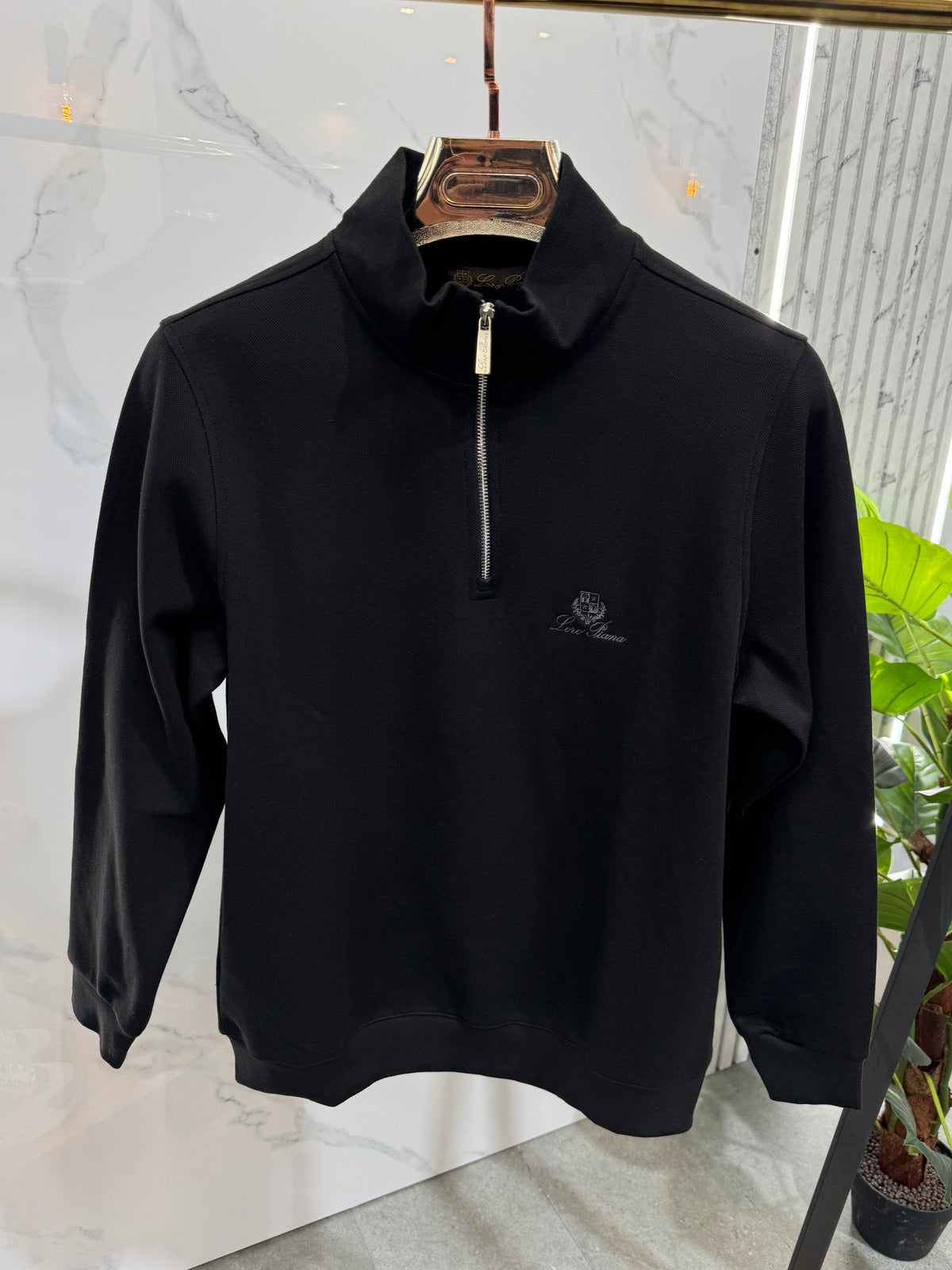 LORO PIANA Crest Quarter-Zip Pullover – Black - NEW1924