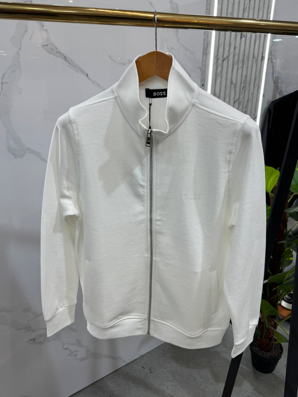 BOSS Full-Zip Sweatshirt / Cardigan – White / Tone-on-Tone Logo - NEW1814