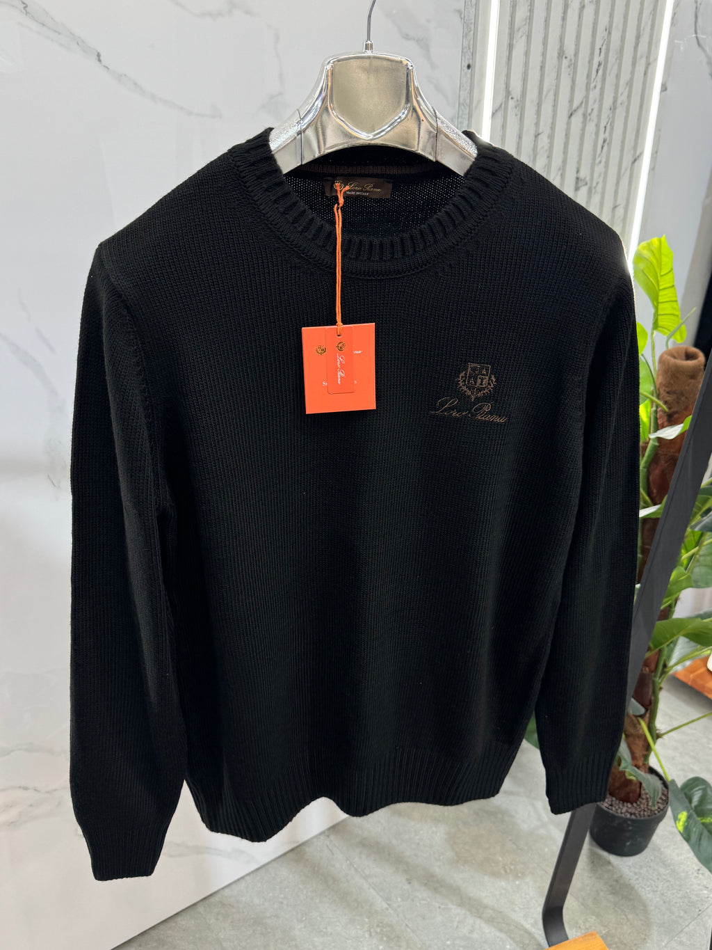 LORO PIANA Crest Embroidered Knit Sweater – Black - NEW1949