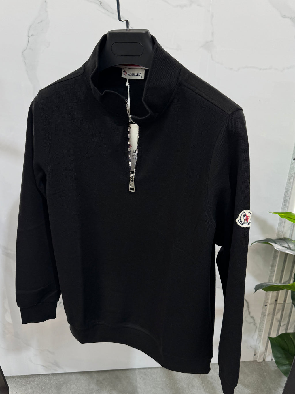 MONCLER Sleeve Logo Quarter-Zip Pullover – Black - NEW1926