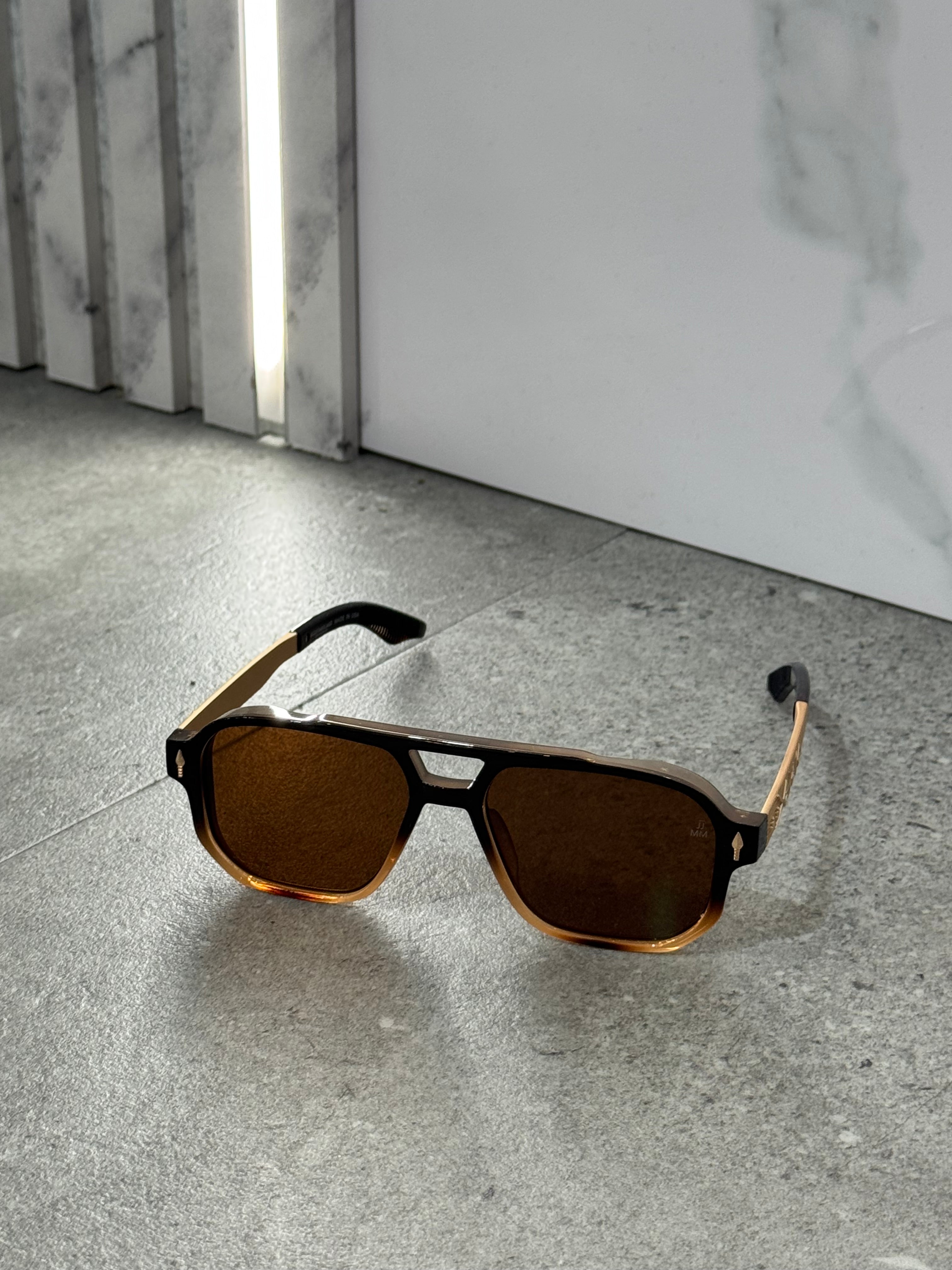 JACQUES MARIE MAGE Gradient Aviator Sunglasses – Dark Brown / Gold - NEW1791
