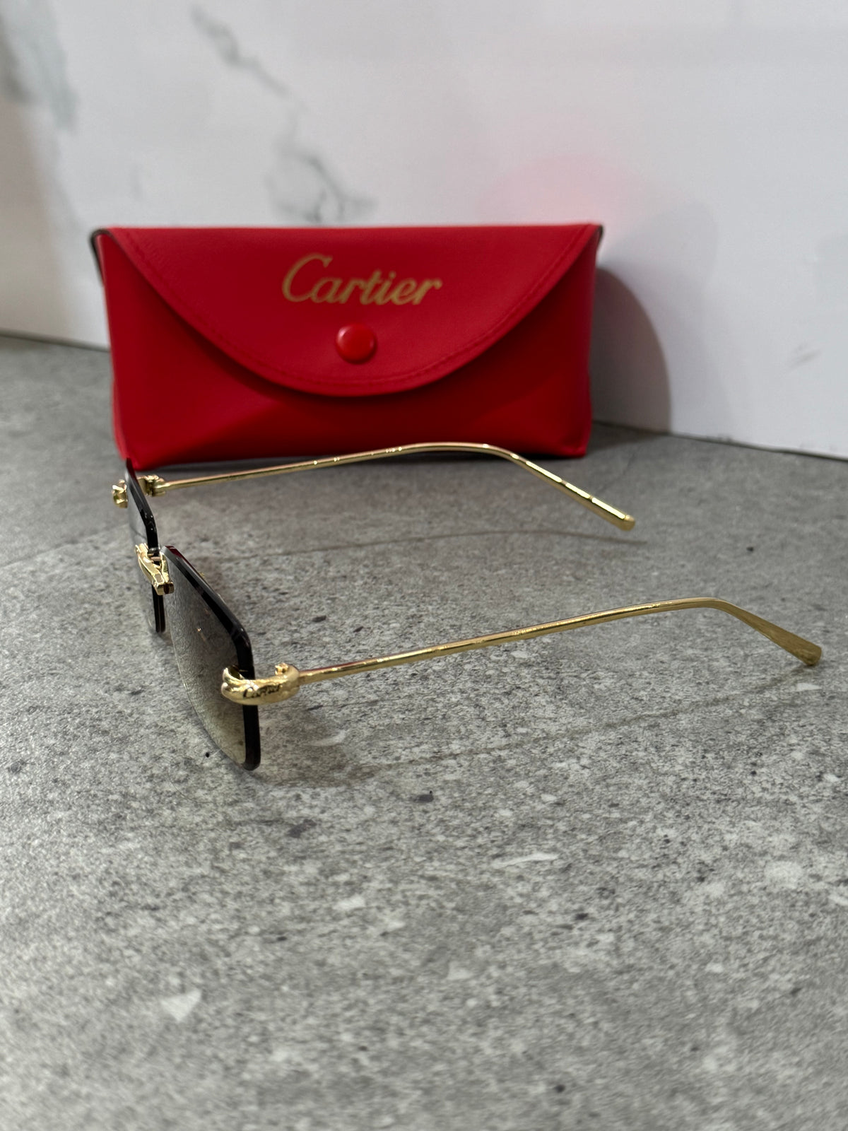 CARTIER C Décor Rimless Sunglasses – Gold / Gradient Brown - NEW1902