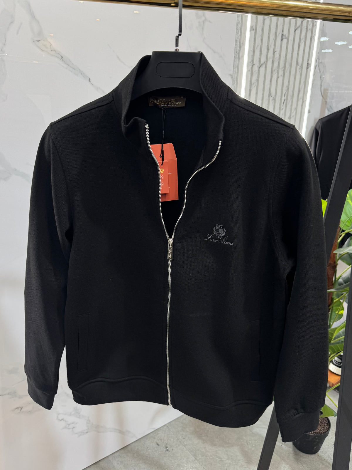LORO PIANA Full-Zip Sweatshirt / Cardigan – Black / Grey Embroidered Logo - NEW1818
