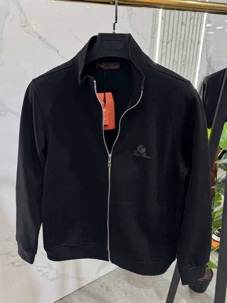 LORO PIANA Full-Zip Sweatshirt / Cardigan – Black / Grey Embroidered Logo - NEW1818