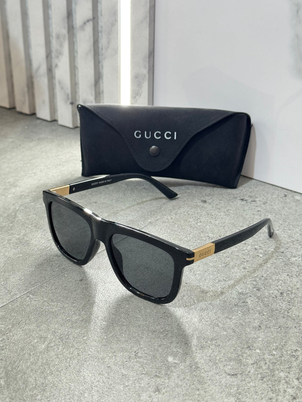 GUCCI Square Sunglasses – Solid Black / Gold NEW1794