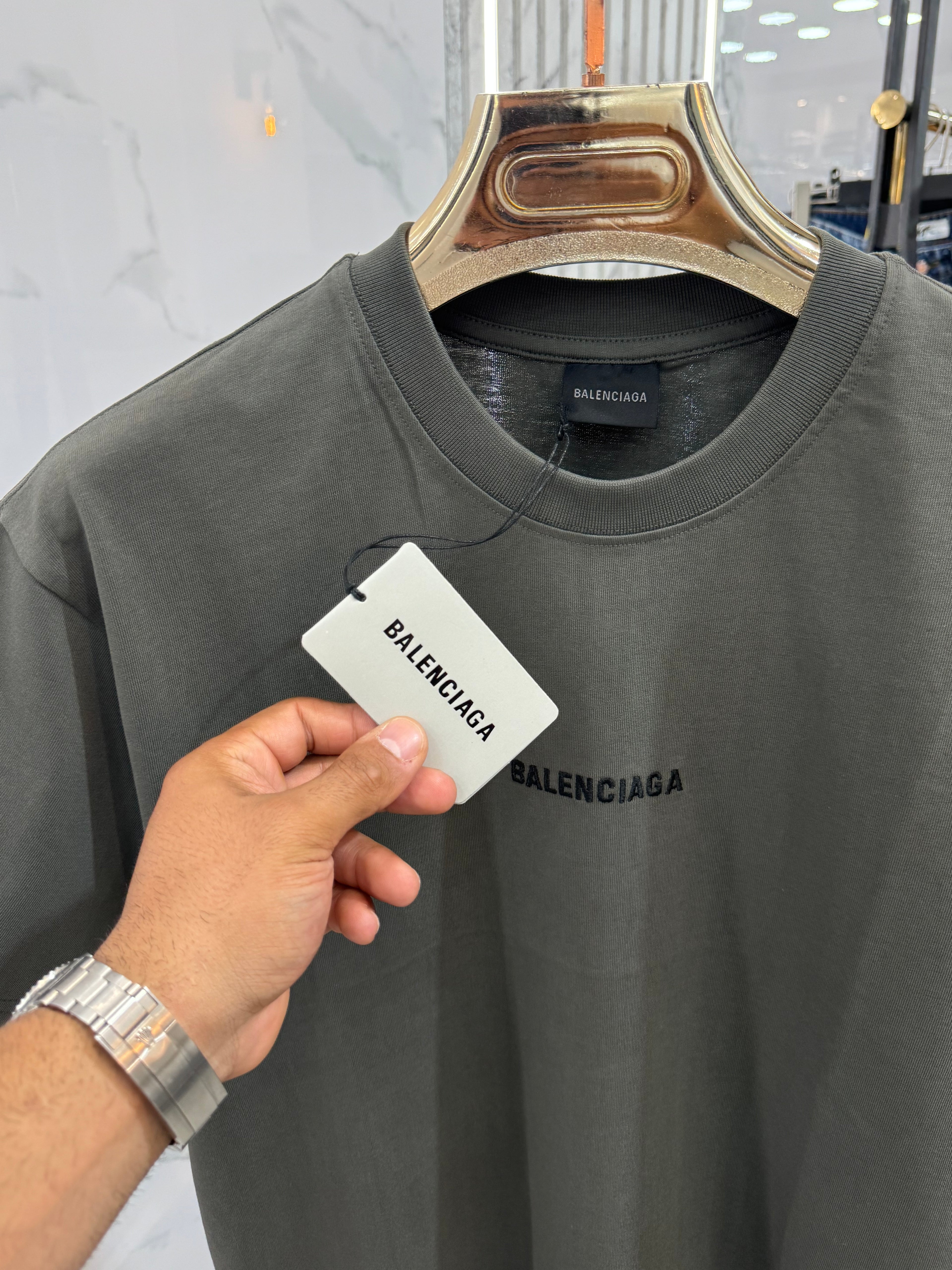 BALENCIAGA Embroidered Logo T-Shirt – Khaki - NEW1755
