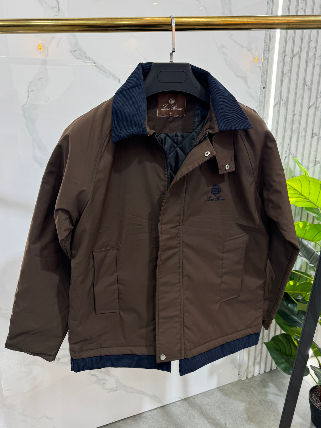 LORO PIANA Corduroy Collar Crest Padded Jacket – Brown / Navy - NEW1971