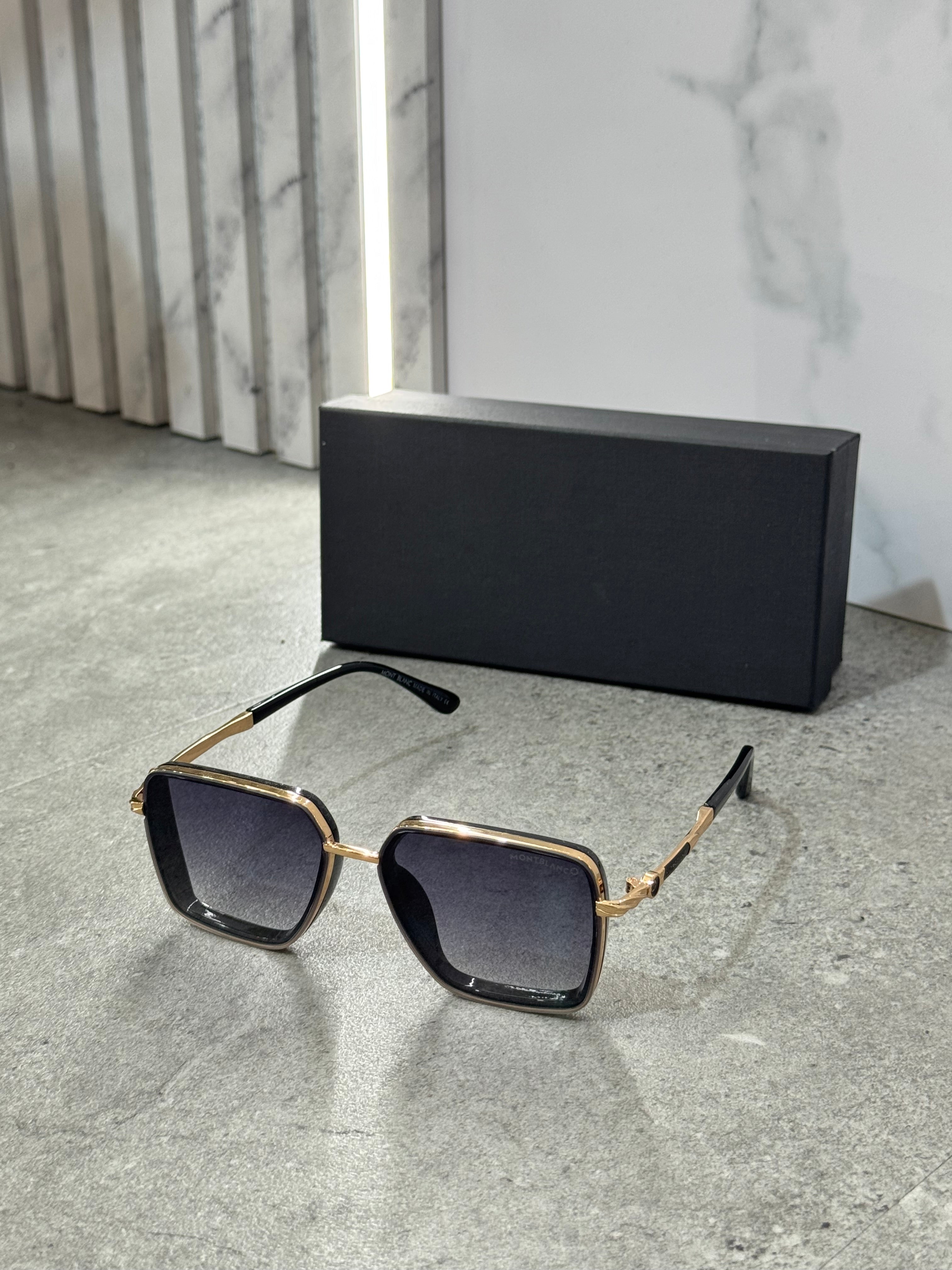 MONTBLANC Square Sunglasses – Black / Gold NEW1796