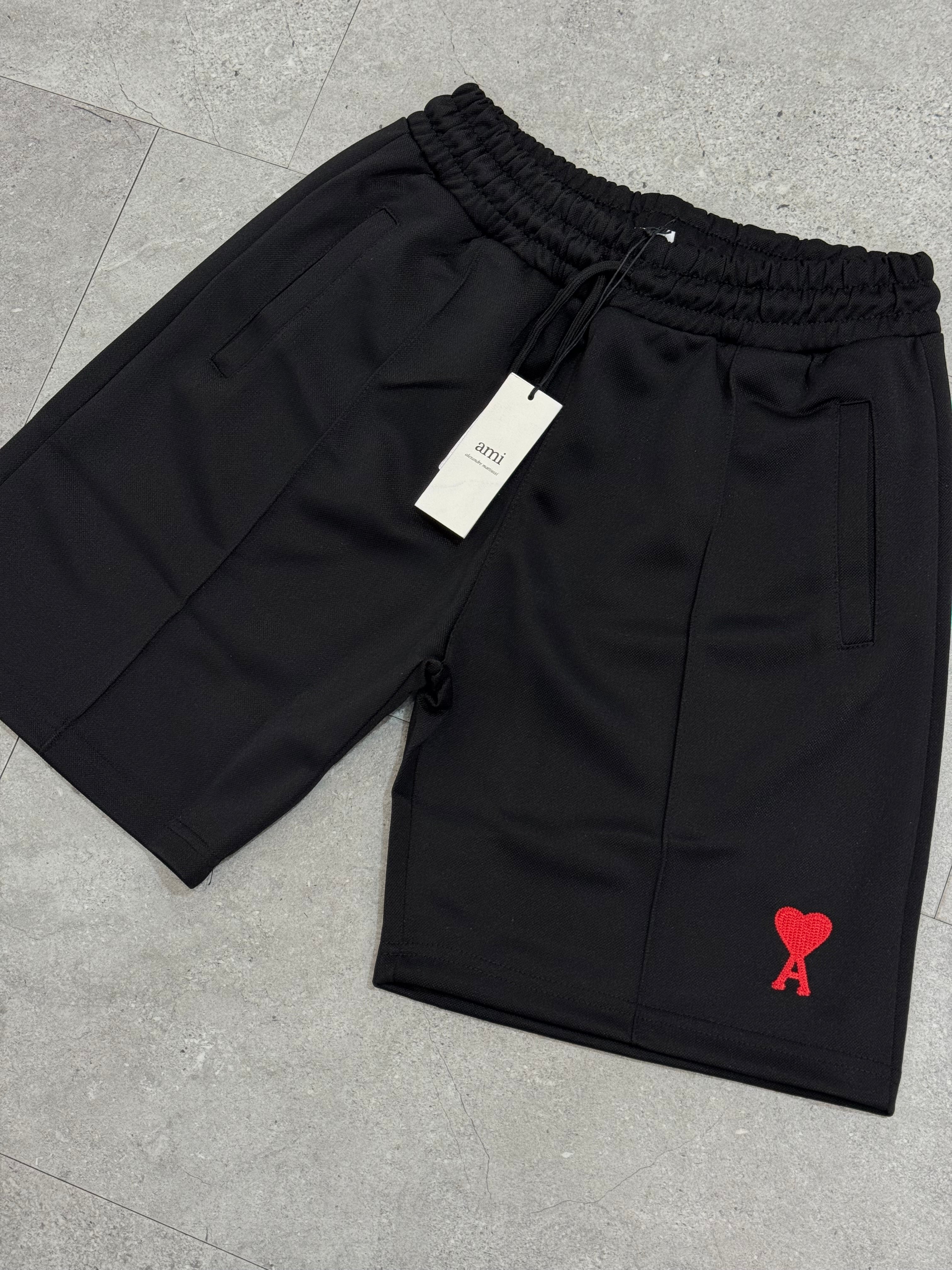 Ami Paris Ami de Coeur Black Jersey Shorts - NEW1653