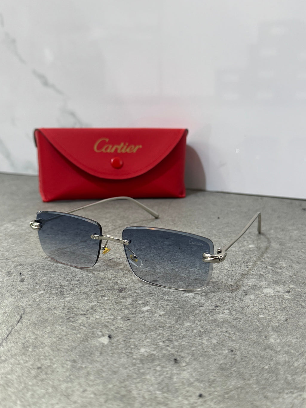CARTIER C Décor Rimless Sunglasses – Silver / Gradient Blue - NEW1900