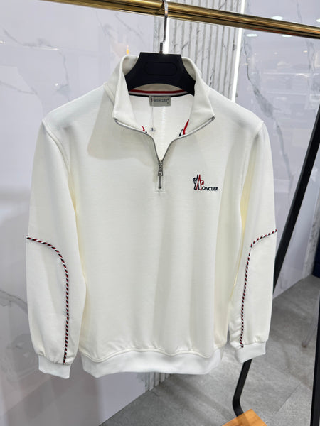 MONCLER Half-Zip Striped Piping Knitwear – White - NEW1198