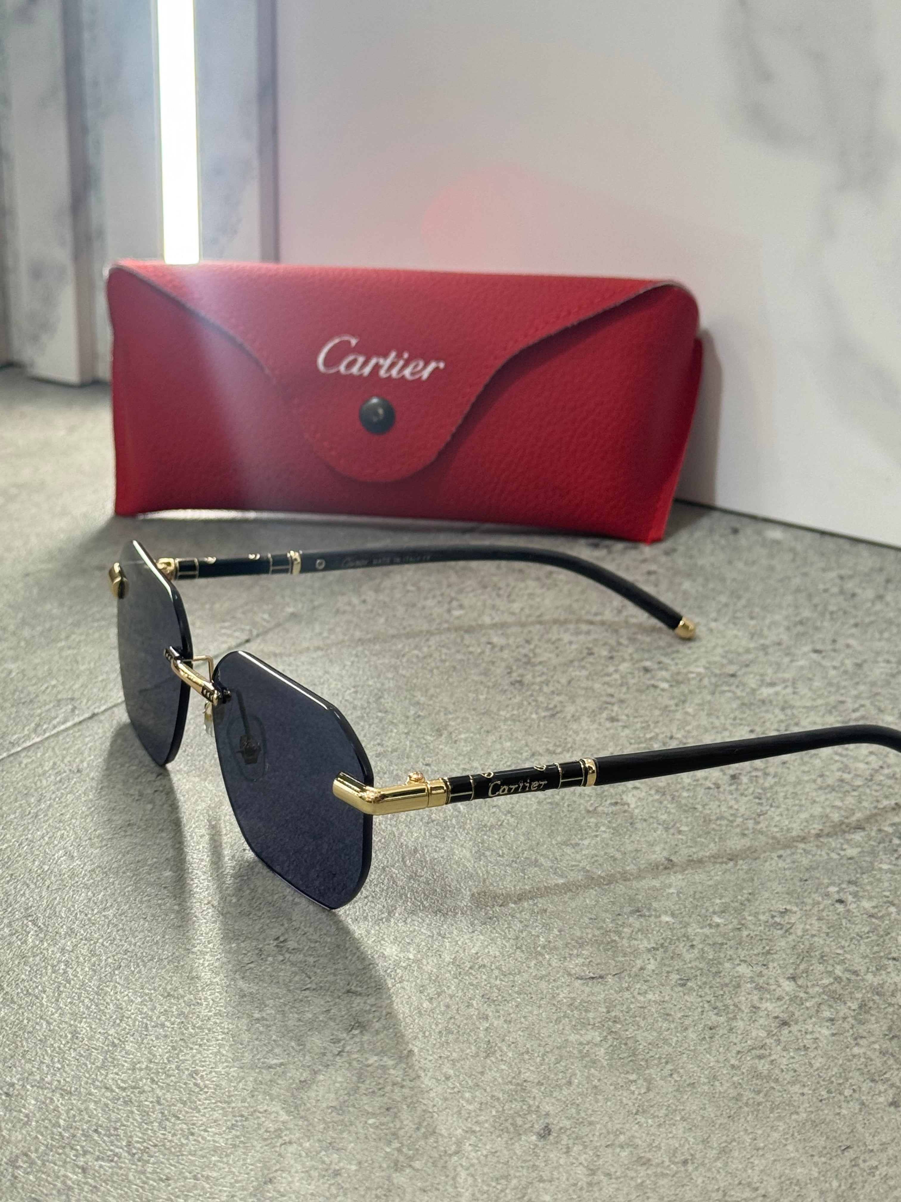 CARTIER Rimless Octagon Sunglasses – Gold / Dark Blue NEW1797