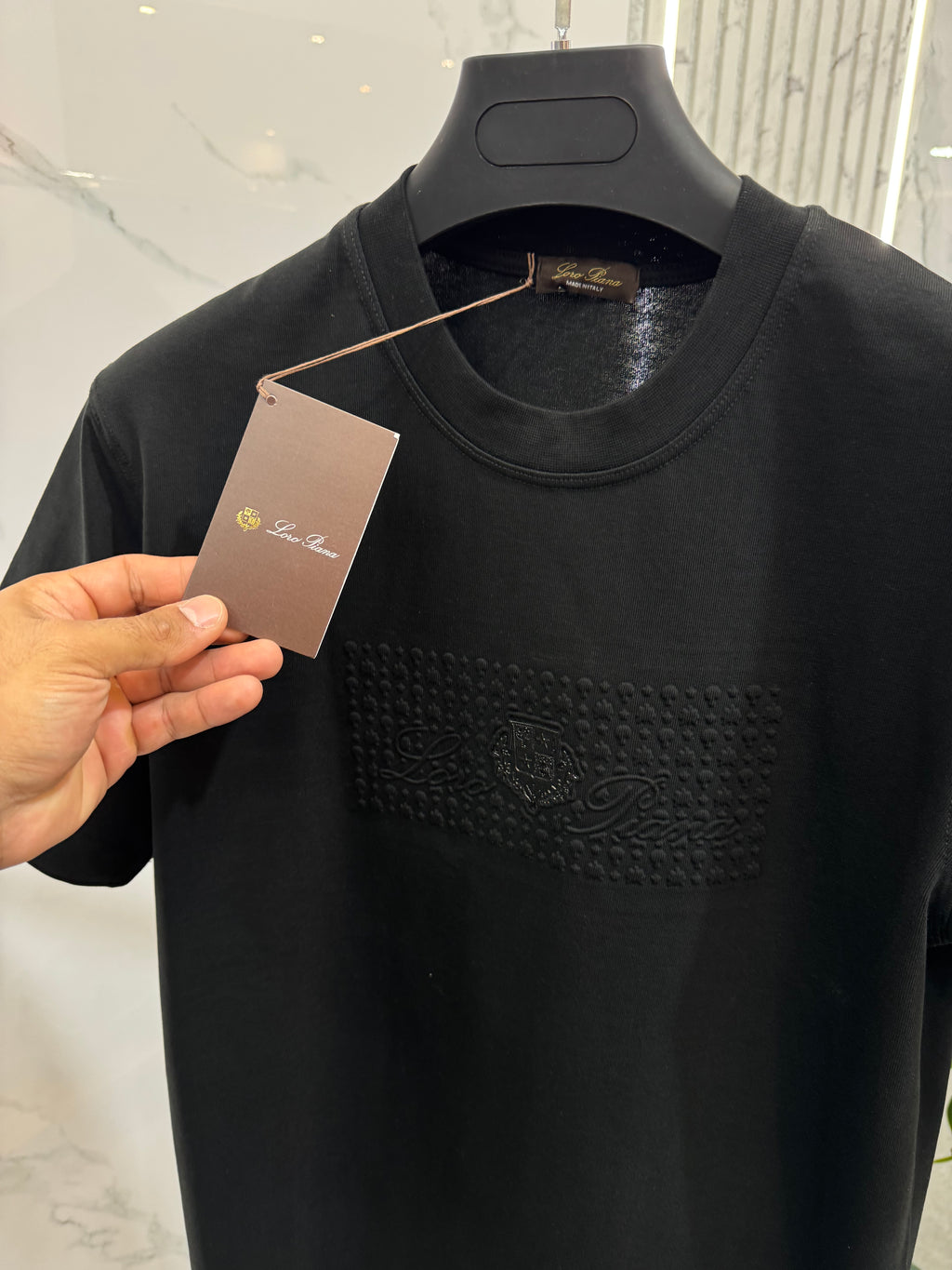 LORO PIANA Embossed Crest Logo T-Shirt – Black - NEW1899