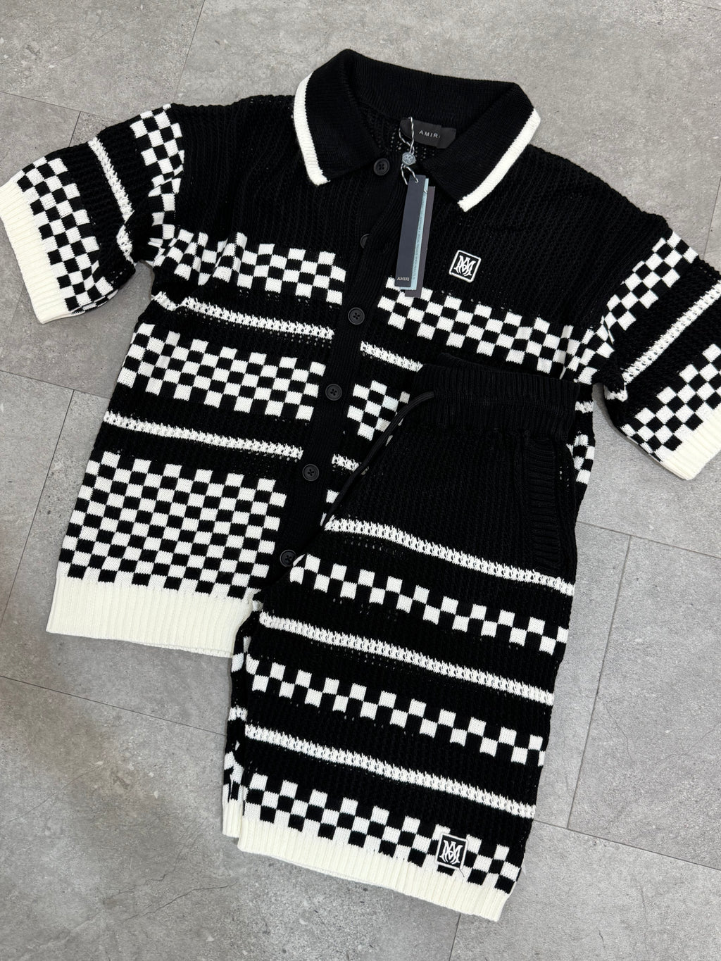 AMIRI Crochet Checkerboard Knit Set – Black/White - NEW1767