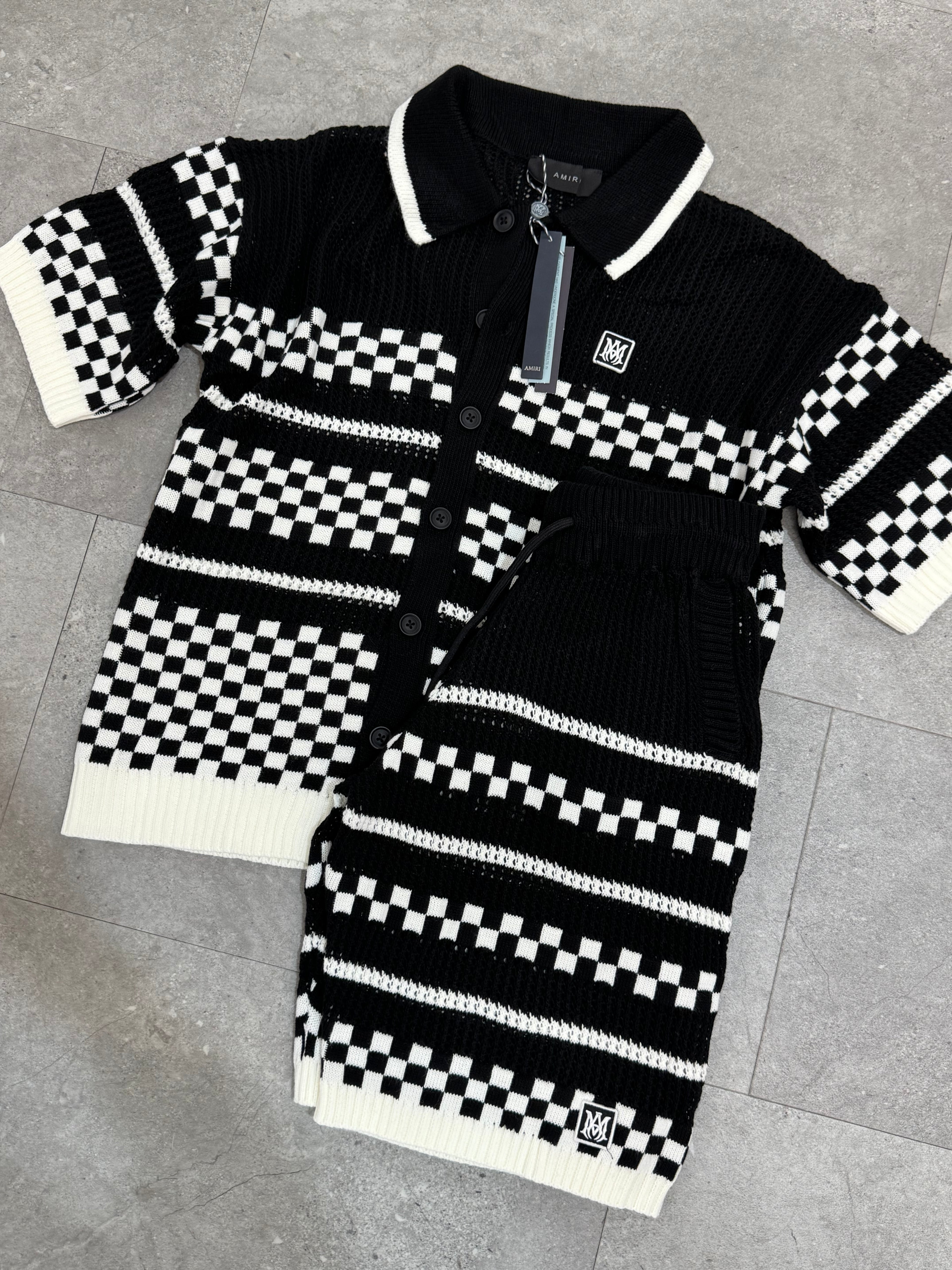 AMIRI Crochet Checkerboard Knit Set – Black/White - NEW1767