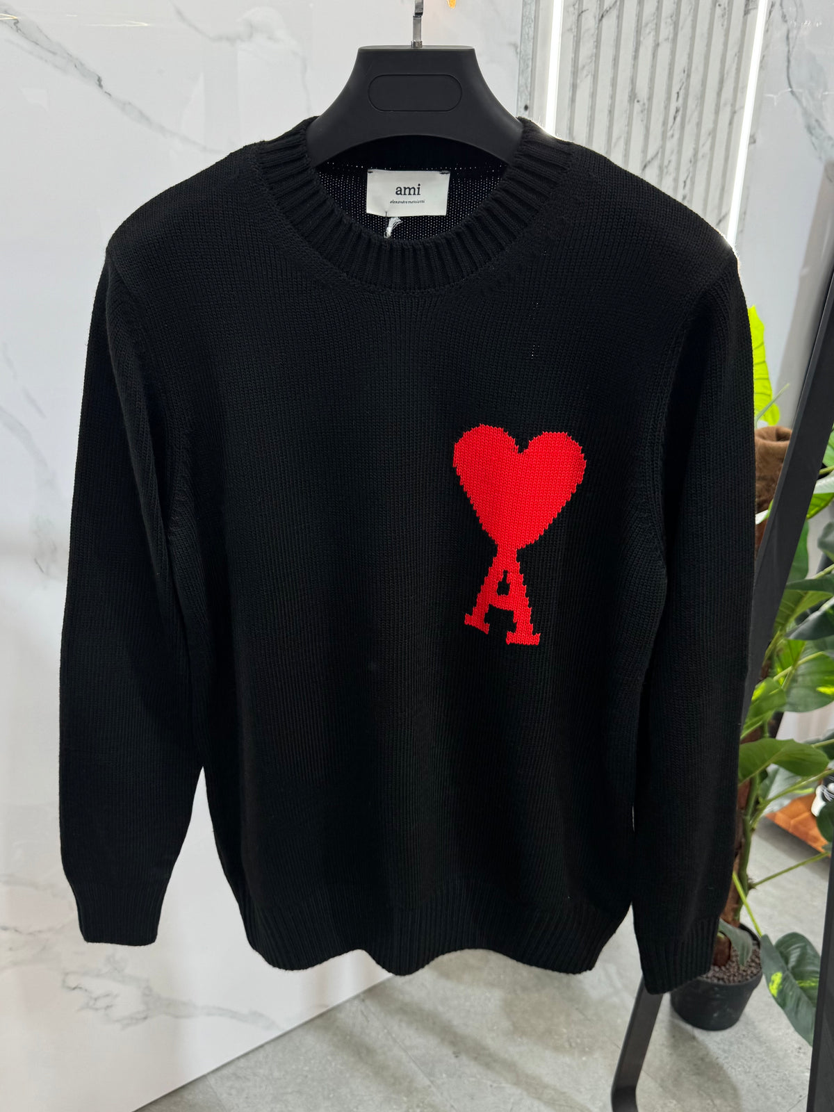 AMI PARIS Ami de Coeur Intarsia Knit Sweater – Black - NEW1952