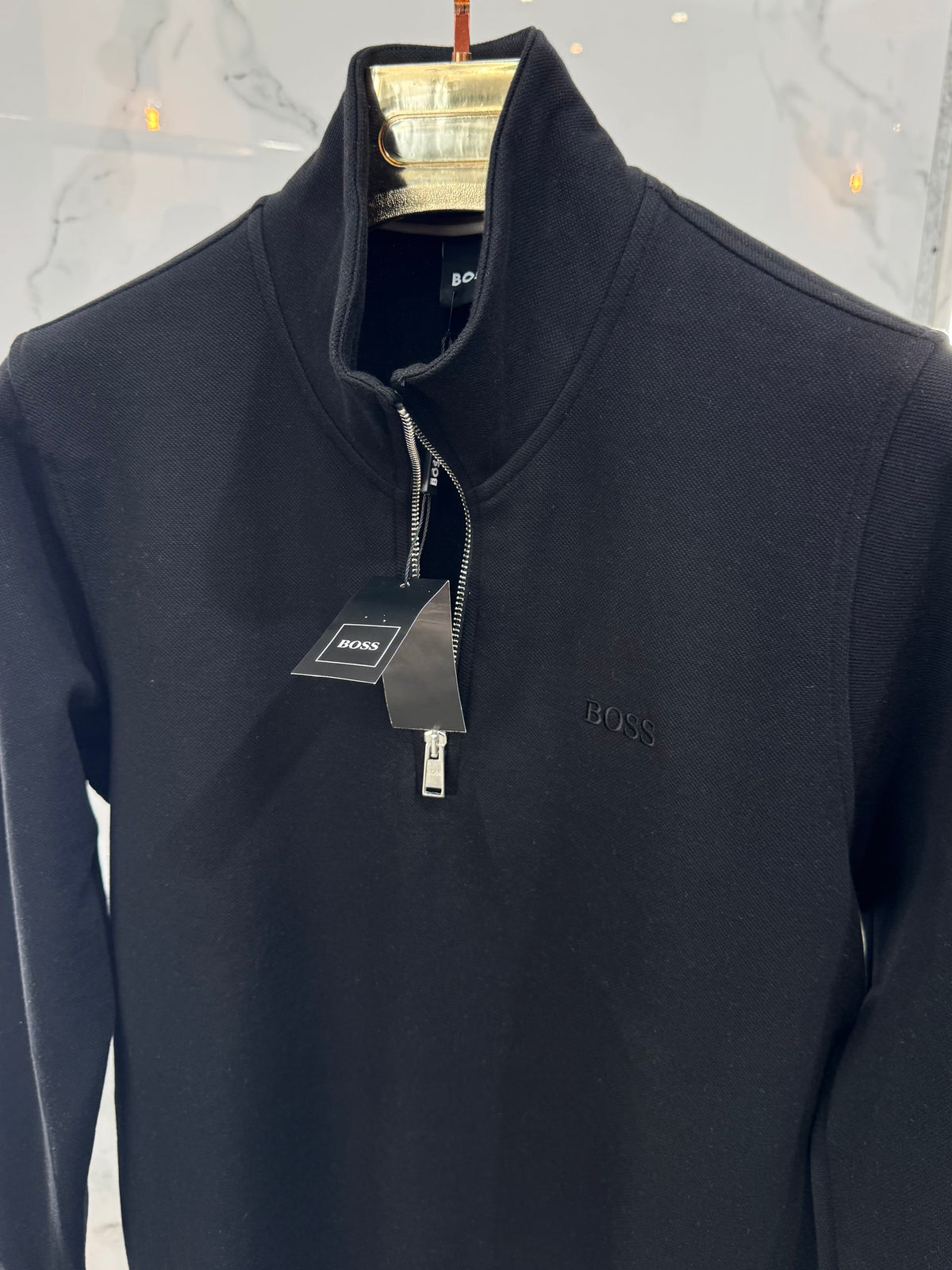 BOSS Half-Zip Sweatshirt – Black / Tone-on-Tone Logo - NEW1812