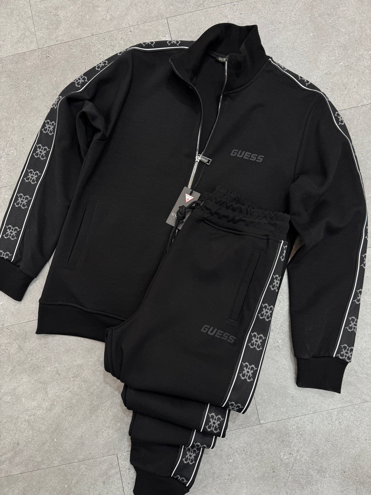 GUESS Monogram Side-Tape Tracksuit – Black - NEW1944