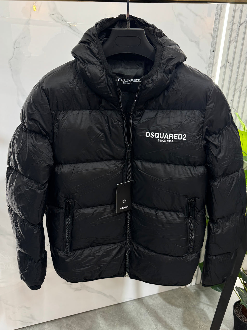 Glossy Hooded Puffer Jacket – Black - NEW1935