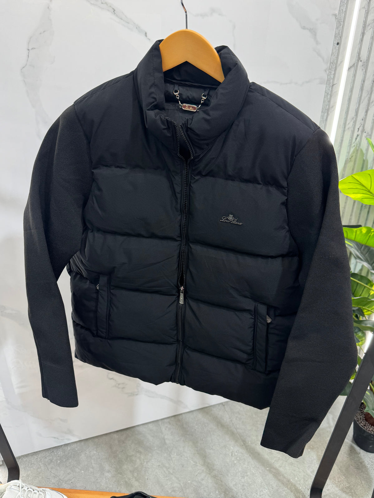LORO PIANA Knit Sleeve Crest Padded Hybrid Jacket – Black - NEW1985